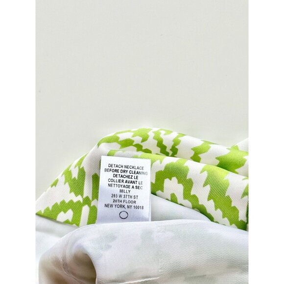MILLY White Green Geometric Print Silk Twill Chain Halter Sheath Dress, Size 2 - Picture 13 of 14